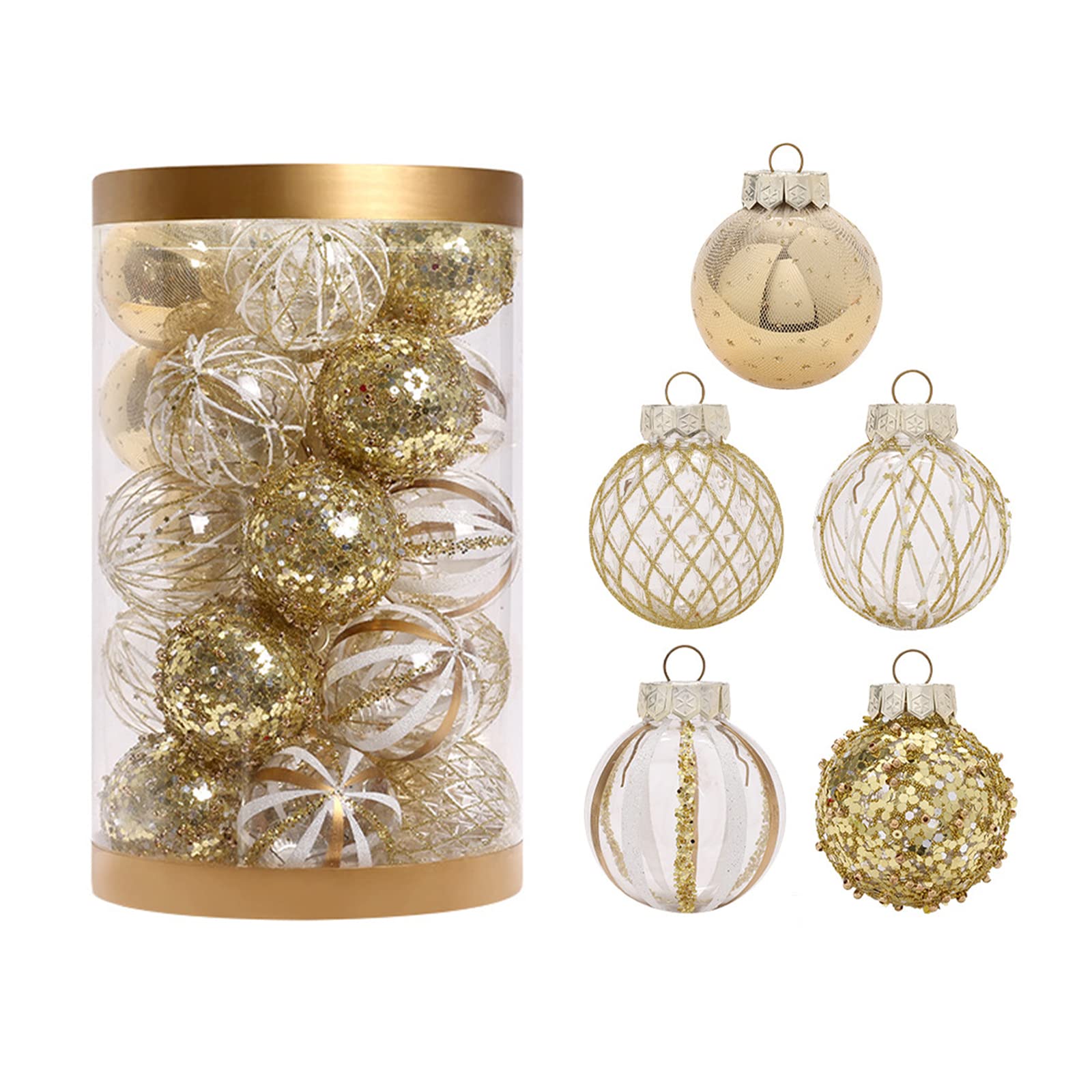 belupai 25PCS Christmas balls Ornaments, Assorted Shatterproof Christmas balls Ornaments with Strings, Reusable Hanging Tree Assorted Ornament Set for Xmas Tree, Holiday(Gold)