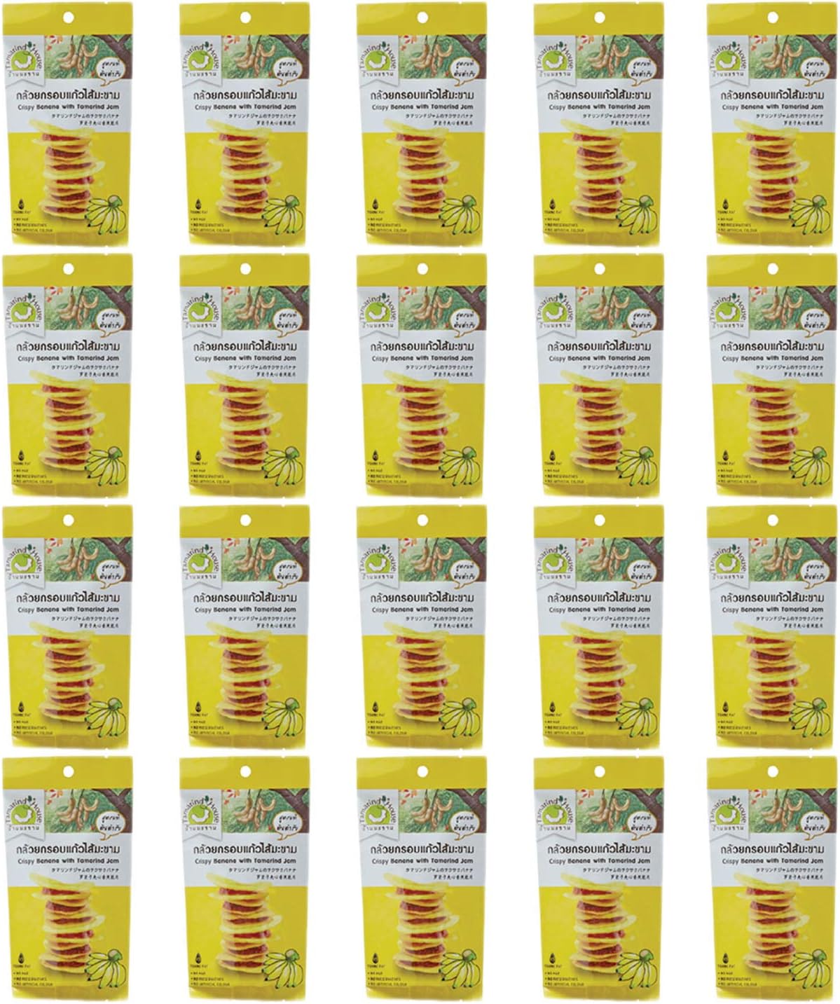 20 Packs of Crispy Banana with Tamarind Jam, Delicious Snack From Tamarind House Brand, GMP Certified. (40 G/Pack)