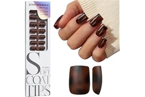 BTArtboxnails SOFTCOATTIPS Press On Nails - Tortoiseshell Short Square Press On Nails, 96Pcs Salon Quality Soak Off Soft Gel Nail Tips in 16 Sizes