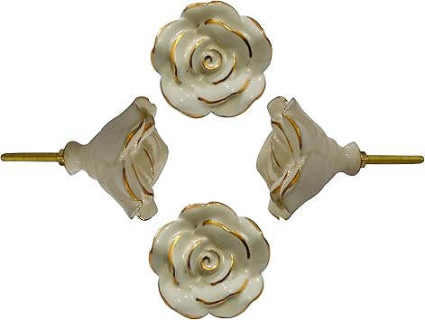 Ceramic Rose Knobs Kitchen Cabinet Cupboard Door Dresser Wardrobe