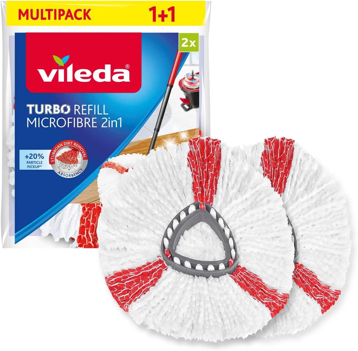 Vileda Turbo 2in1 Spin Mop Head Refills - Pack of 2 - Microfibre power - Stubborn dirt removal - Authentic Vileda Mop Head Replacements - Machine Washable - Fits all Turbo Mops