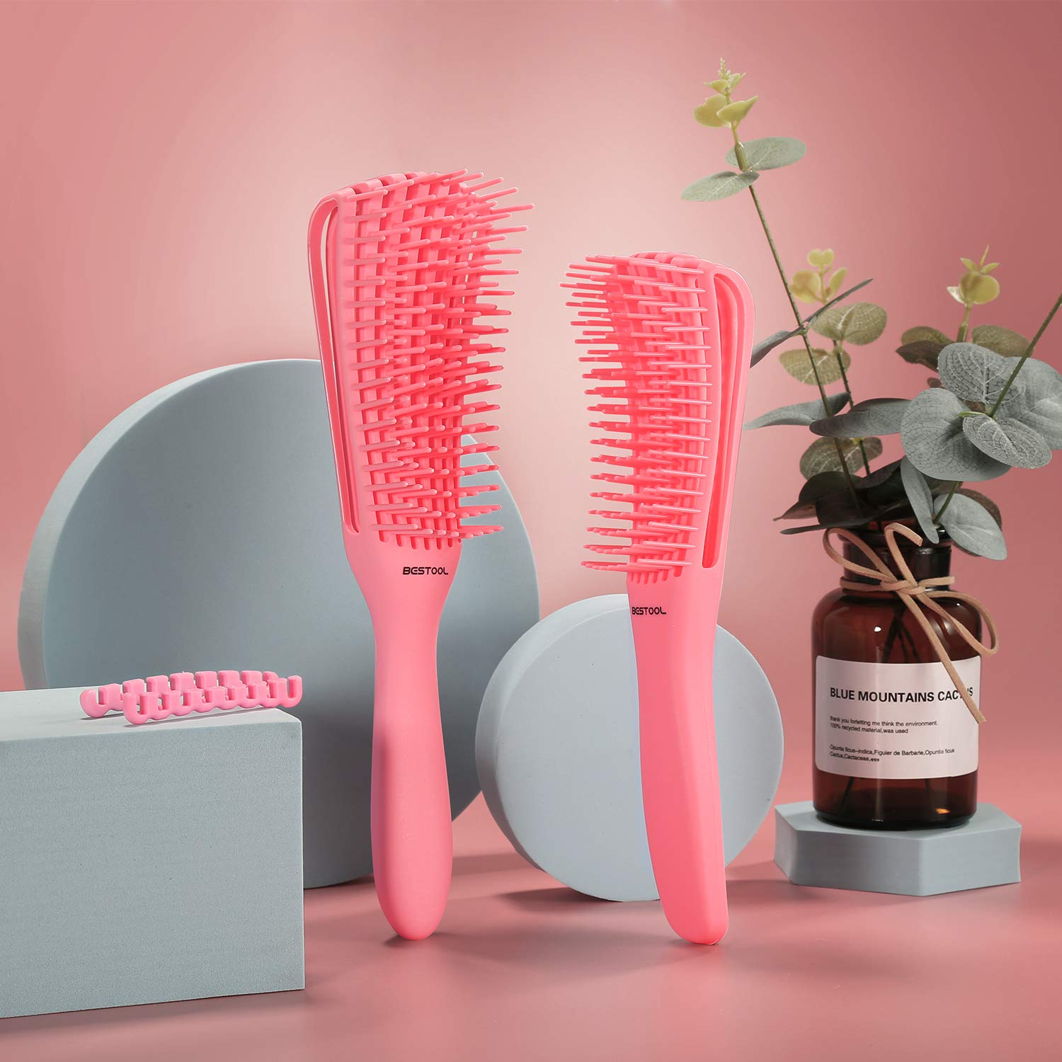 2 Pack BESTOOL Detangle Brush of Curly Hair, Detangling Brush for Black Natural Hair, Detangler Brush for Faster Detangle Wet or Dry 3/4abc Curly, Coily, Kinky Hair with No Pain (Pink): Beauty
