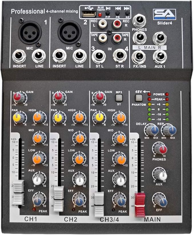 Seismic Audio Slider4BT 4 Channel PA DJ Mixer Console