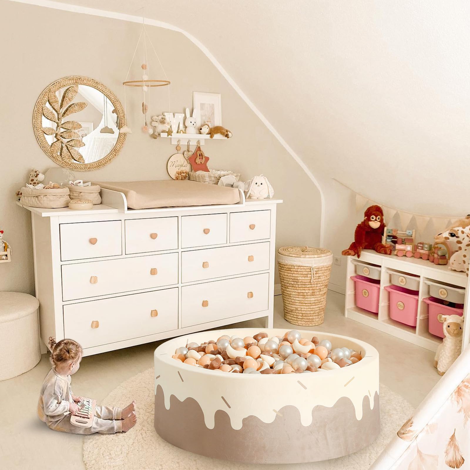 GOGOSO Ball Pit Balls Stars Moon Shapes Plastic Pitballs for Toddler Play Tent Baby Photo Props Kids Pool Water Toys Kiddie Pool Party Decor, Coffee+Beige Mix Cream Colors +Pearl Colors,100PCS