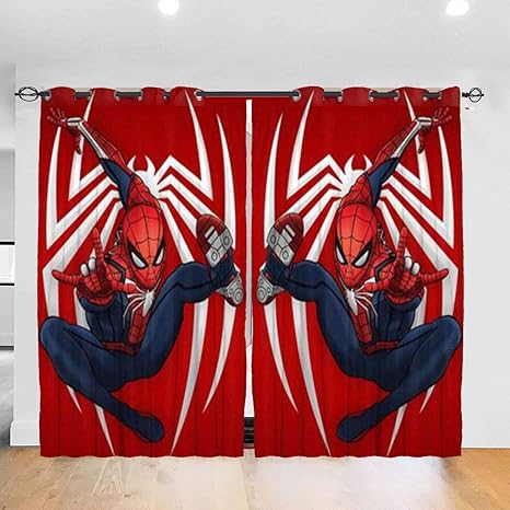 Amazon Co Jp 私はスパイダーマン カーテン 1級遮光 可愛い おしゃれカーテン 両開き 断熱 高級感 幅132cm 丈1cm 2枚組 ホーム キッチン