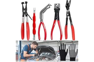 5-Piece Automotive Electrical Disconnect Pliers Kit, High-Carbon Steel 60° Angled Connector Separator, Hose Clamp Pliers, Tri
