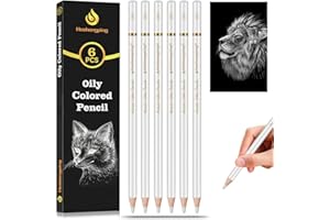 Heshengping 6pcs Highlight White oil color pencils coloring drawing pencil oil-based wooden colored pencils for artists beginners Drawing Sketching Shading Blending Art Project