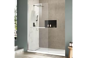 COZY INVANO Shower Glass Door 34W*74H Inch, Bathroom Semi-Framed Fixed Shower Glass Panel Door, 5/16"(8MM) Thick Clear Tempered Glass with Handle(Towel Holder), Chrome
