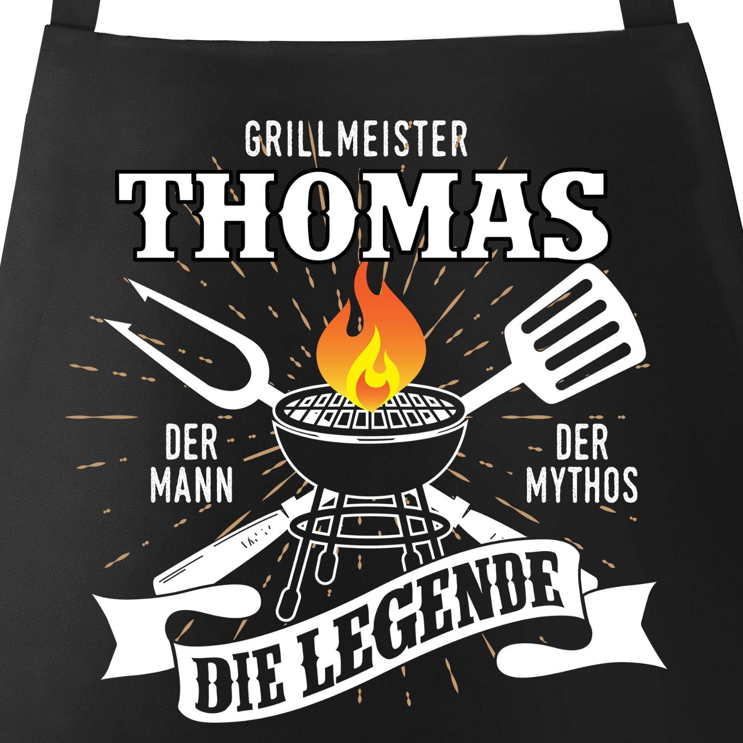 MoonWorks® Grill-Schürze mit Spruch personalisierbar personalisierbar Grillmeister [Wunschname] der Mann, der Mytos, die Legende schwarz Unisize