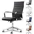 Okeysen Office Desk Chair, Ergonomic Leather Modern Conference Room Chairs, Executive Ribbed Height Adjustable Swivel Rolling Chair for Home Office. (Black)