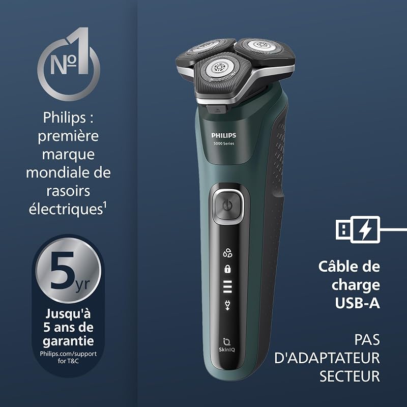 Rasoir électrique S5000 pour homme Wet & Dry avec tondeuse rétractable intégrée, socle de charge et coffret de voyage (modèle S5884/35) — photo 3 sur 8