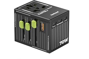 TenTrend 70W Universal Travel Adapter with 4 USB-C & 1 USB-A Ports, International Power Adapter, European Travel Plug Adapter, Worldwide Travel Essentials for EU UK AUS USA