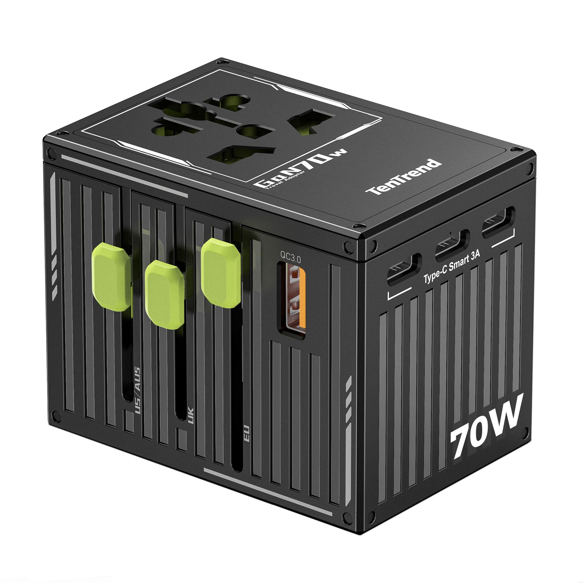 Photo 1 of TenTrend 70W Universal Travel Adapter with 4 USB-C & 1 USB-A Ports, International Power Adapter, European Travel Plug Adapter, Worldwide Travel Essentials for EU UK AUS USA