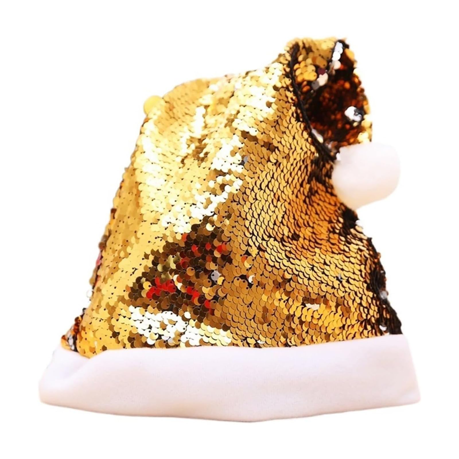 POPOYU Sequin Christmas Santa Hats for Adults,Deluxe Velvet Xmas Santa Claus Hat,Unisex Velvet Comfort Christmas Party Hat Thicken Classic Fur for New Year Festive Christmas Party Supplies(Gold)
