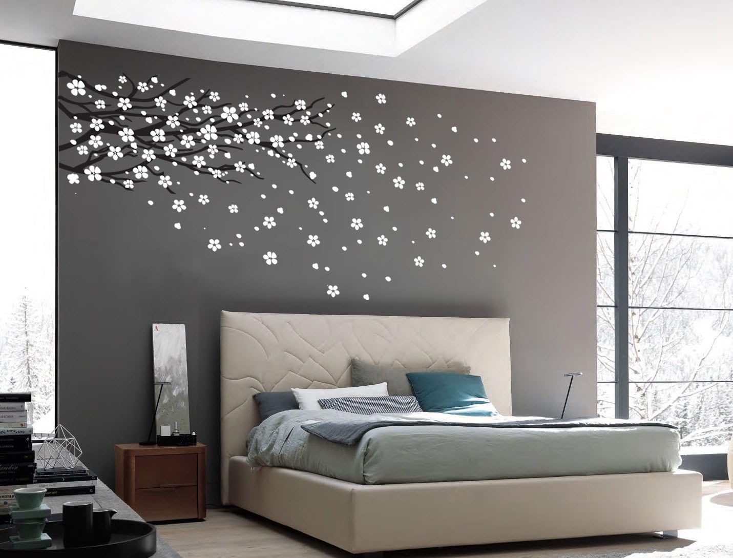 Cherry Blossom Branch Wall Decal for Nursery - Blowing Flowers Home Decor - K152