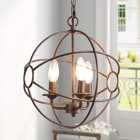 Log Barn Metal Industrial Chandelier Globe Foyer Hanging Light