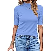 LaLaLa Womens Half Sleeve Mock Turtleneck Tunic Tops Dressy Casual Spring T Shirts Slim Fit Basic Tops