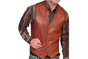 Vintage Leather Vest for Men Casual V Neck Button Down Waistcoat Slim Fit Western Cowboy Vest Sleeveless Jacket Winter