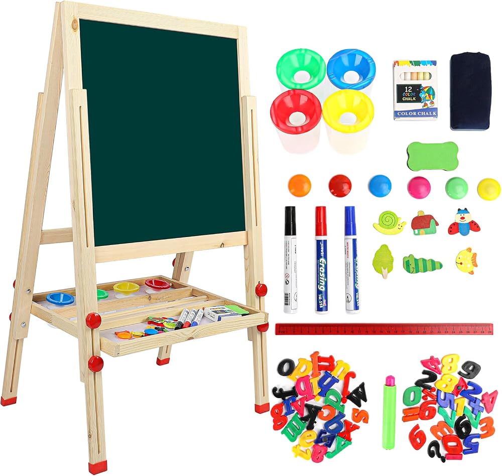 Dripex Kid’s Wooden Art Easel Double-Sided Magnetic Board 81–146 cm