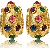 INNERDIVA Resin Earrings Flower Shape Stud Earrings Chunky Gold Stud Earrings Colorful Earrings Vintage Jewelry for Gifts