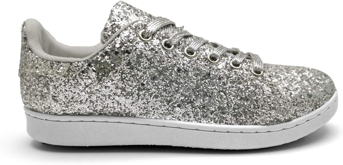 Pinkpoca Womens Ladies Lace Up Glitter Sparkly Trainers Sneakers Gym Pumps Fitness Size