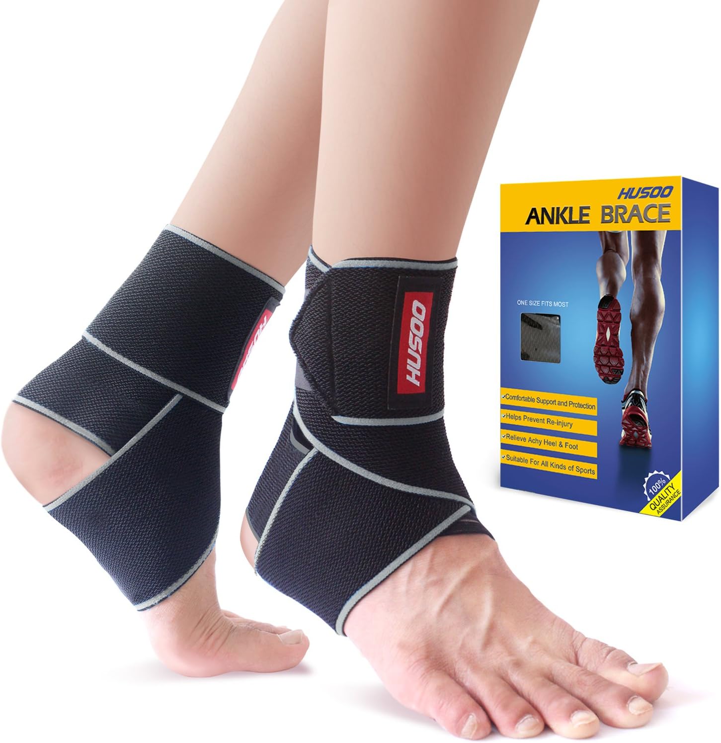 Ankle Brace, Husoo Breathable Ankle Support, Compression Ankle Wrap for Sports Protect, Ankle Sprain, Plantar Fasciitis, One Size Fits All