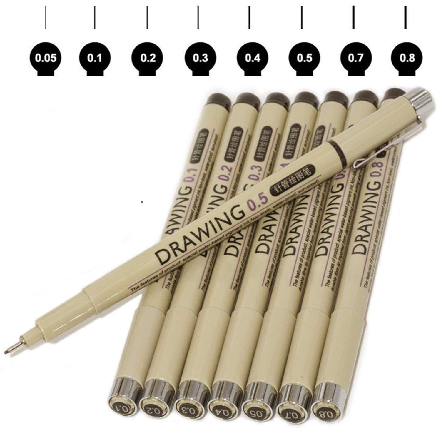 Black Fineliner Pens,Aoyooh 8 Different Pigment Micro Fine Point Tip, AntiBleed Archival Ink