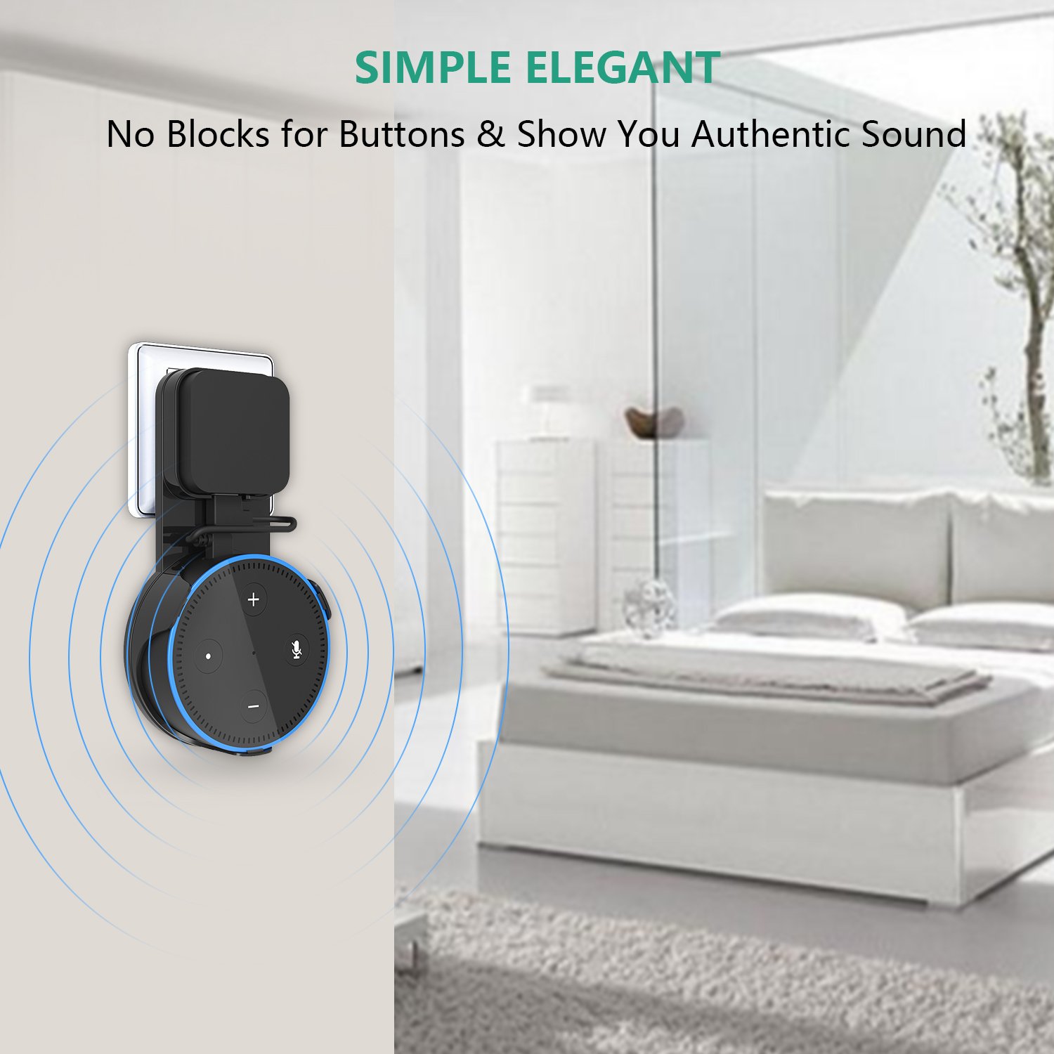 bedee Support Mural pour Echo Dot (2ème génération), Prise Wall Mount Hanger Holder pour Alexa Home Voice Assistants, avec Un Personnalisé Sourt câble USB