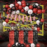 AIBIIN Halloween Balloon Arch Kit Black Red Bloody Hand Print Balloon Garland and Black Red Tableskirt Have a Killer Halloween Birthday Party Decorations Horror Scary Blood Party Supplies