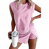 miduo Womens Summer 2 Piece Lounge Sets Mineral Wash Cotton Tank Top Lined Split Skirt Set