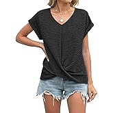 ETCYY NEW Summer Tops for Women Front Twist T Shirts V-neckline Tunic Top Dressy Casual Blouse Tees