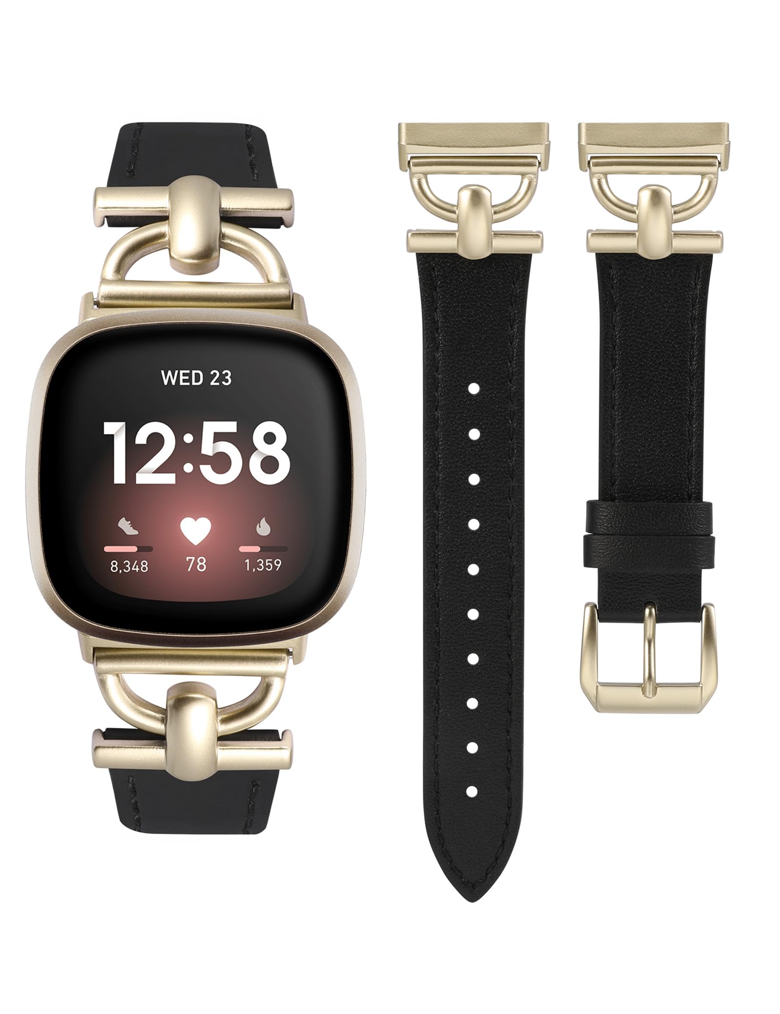 Wearlizer Leather Strap Compatible with Versa 4/ Versa 3 /Sense 2/ Sense Straps Women Men, Stylish Quality Soft Leather Band with D-Shape Metal Buckle for Versa 4/ Versa 3 Smartwatch