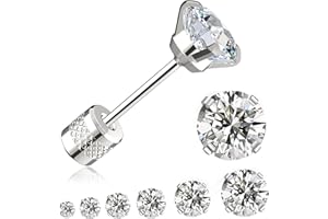 RAVORING Threadless Flat Back Stud Earrings, 6 Pairs Titanium Hypoallergenic Earrings for Women Men, Cubic Zirconia Silver Gold Stud Earrings Surgical Stainless Steel Stud Earring Set for Cartilage 2-8mm