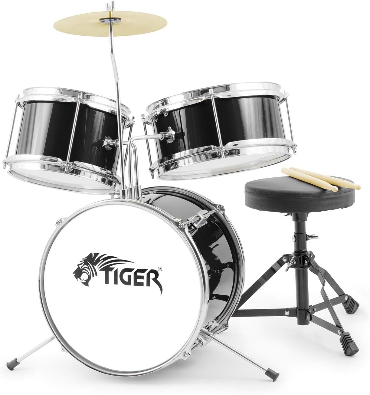 TIGER JDS7BK Junior Kids Drum Kit 3Piece Beginners Childrens Drum Set