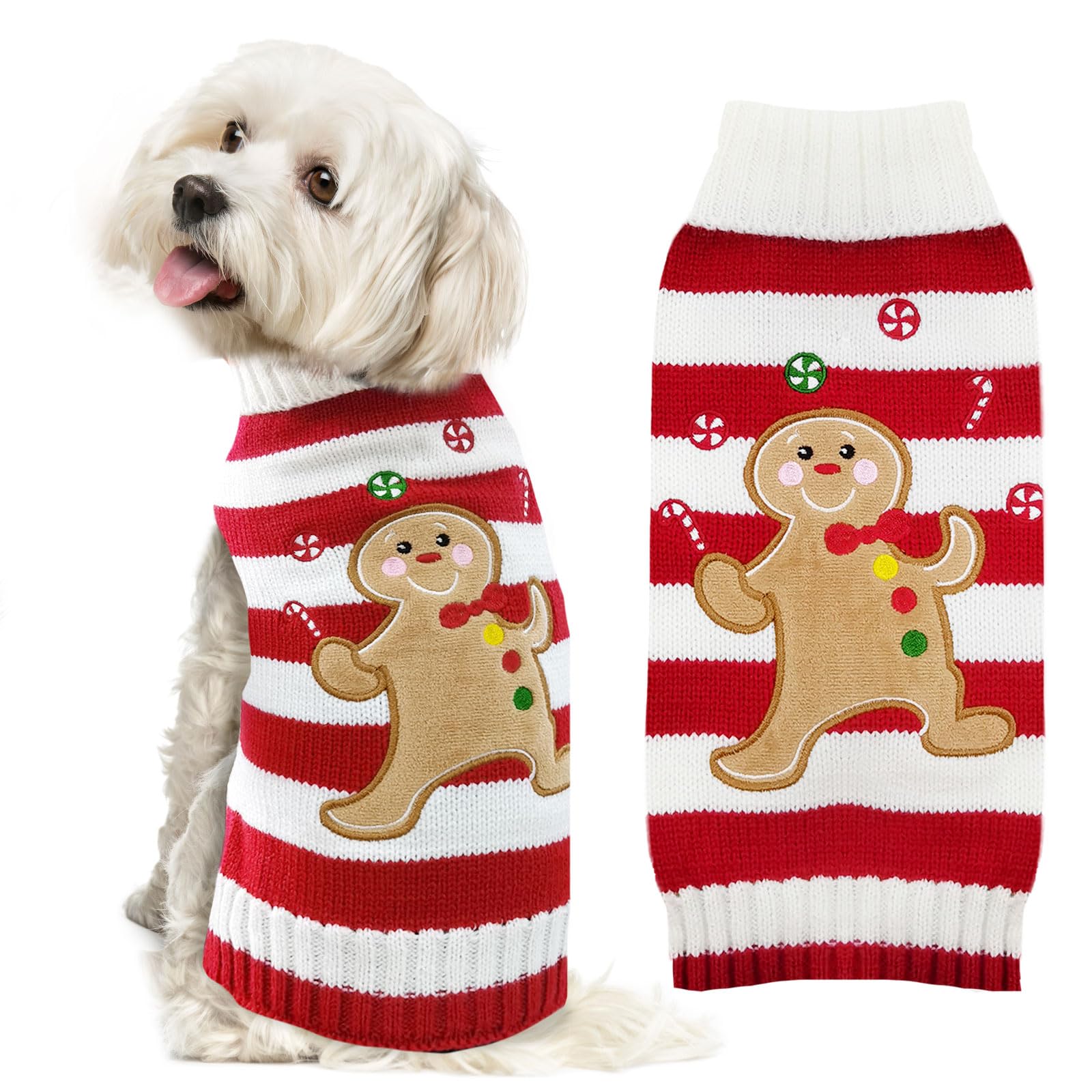 ABRRLO Dog Christmas Jumper Gingerbread Man Xmas Pet Sweater Outfits Puppy Cat Holiday Costume New Year Clothes Gift for Small Medium Large Dogs (Gingerbread man,XS) — image 1
