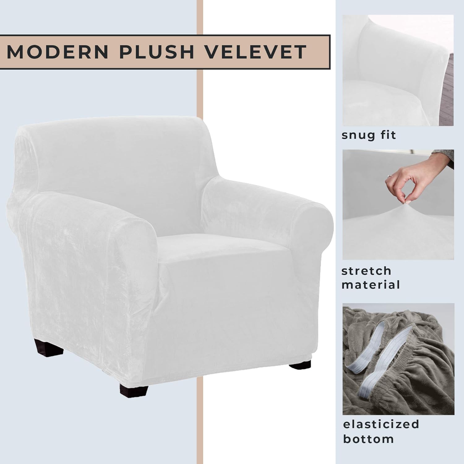 Great Bay Home Velvet Plush Stretch Arm Chair Slipcover. Velvet Chair Furniture Protector, Soft Anti-Slip, High Stretch (Chair, White): Home & Kitchen