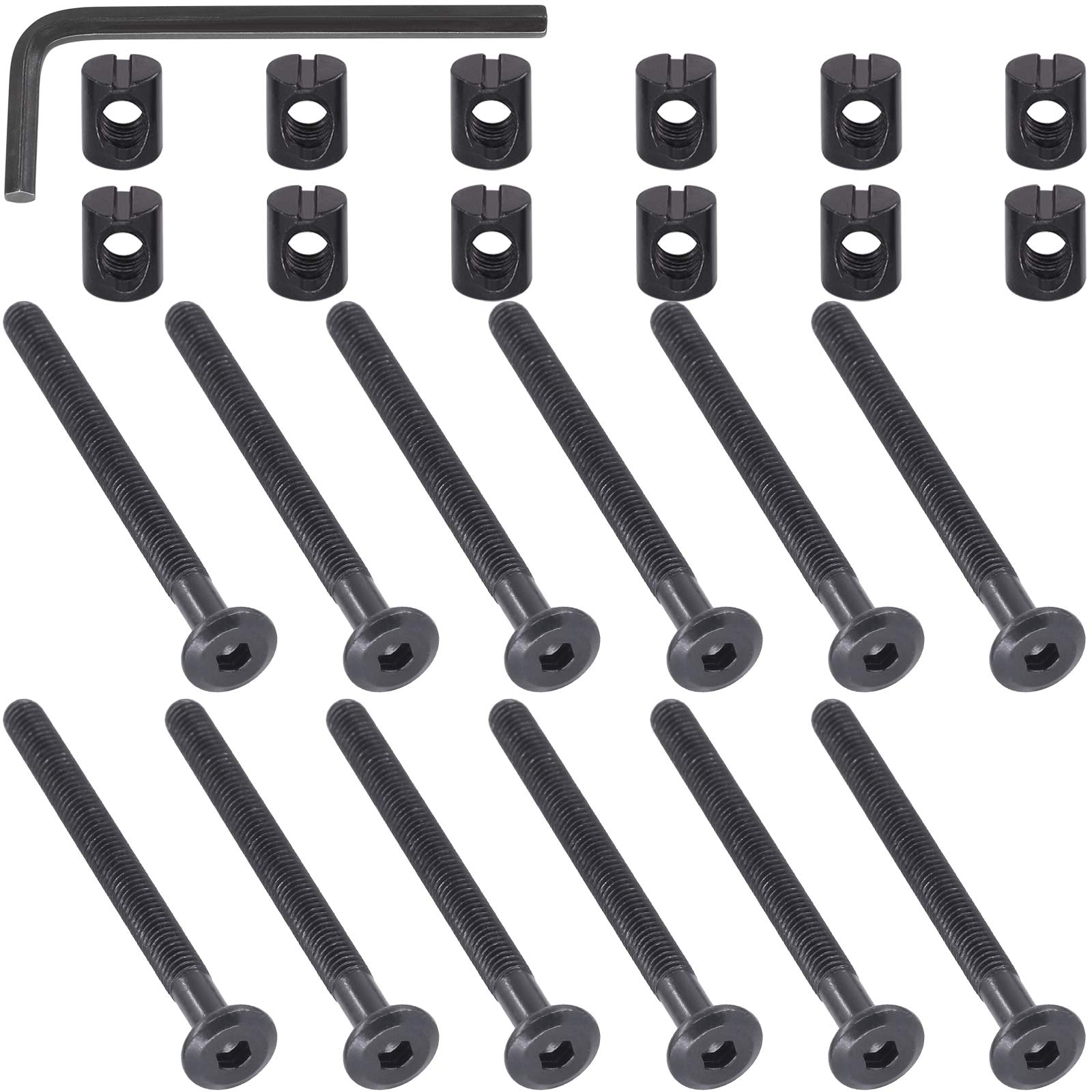 Mardatt M6 x 70mm 24PCS Black Zinc Plated Hex Socket Head Furniture Screws Bolts and Barrel Nuts for Furniture Cots Beds Crib w 1 Allen Wrench