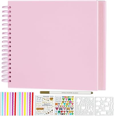 Miaikoe DIY Scrapbook Album 20.5x20.5 cm Kraft Pink 20 Sheets Spiral Binding