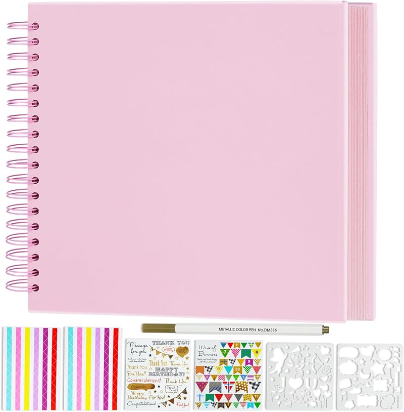 Miaikoe DIY Scrapbook Album 20.5x20.5 cm Kraft Pink 20 Sheets Spiral Binding