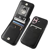 KIHUWEY Compatible with iPhone 16 Case Wallet with Credit Card Holder, Flip Premium Leather Magnetic Clasp Kickstand Heavy Duty Protective Cover for iPhone 16 6.1 Inch (Black)