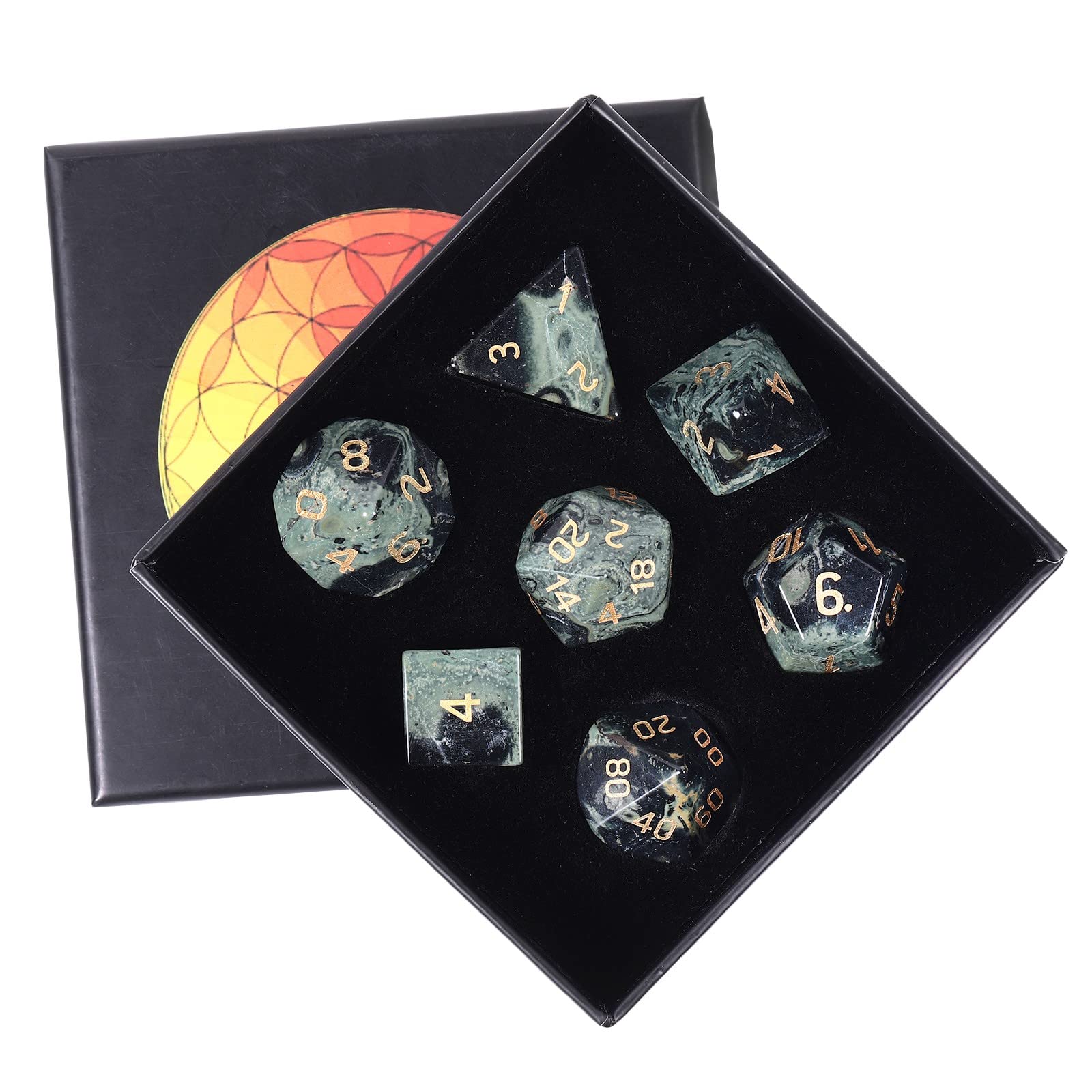 KYEYGWO Kambaba Jasper Crystal Stone Polyhedral Dice Set, 7 Pieces Gemstone Dice for Dungeons and Dragons RPG DND, DND Gifts for Men Women — image 1