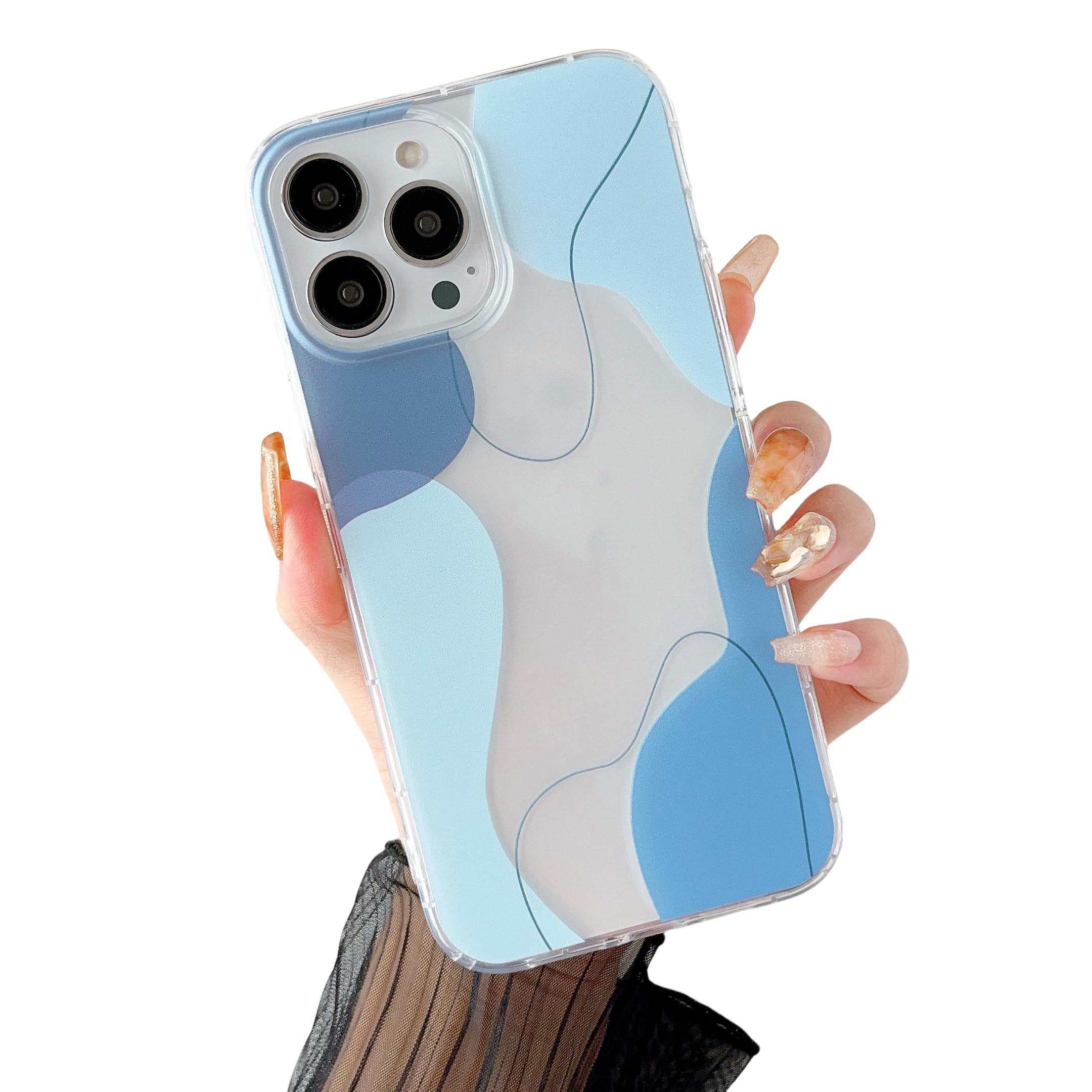 DEFBSC Compatible with iPhone 15 Pro Case, Transparent Color Mix Aesthetic Design Soft TPU Bumper Slim Thin Shock-Absorbing Protective Phone Cover - Blue — image 1