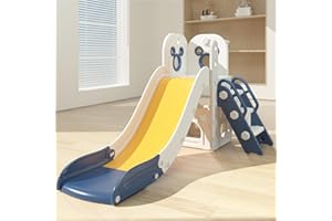 CHIIRAKU Mickey Toddler Slide Kid Slide Climbing and Playset Slide with Basketball Hoop, Foldable，Anti-Slide Steps, Storage Below,59IN,130LB Weight Capacity