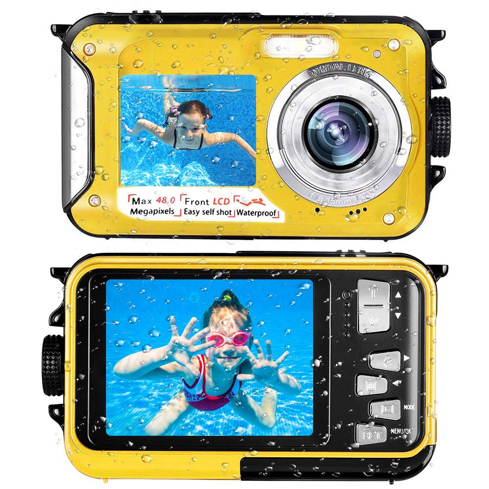 Underwater Camera Waterproof Camera Full HD 2.7K 48MP Selfie Dual Screens Waterproof Digital Camera 16X Digital Zoom Underwater Digital Camera for Snorkeling