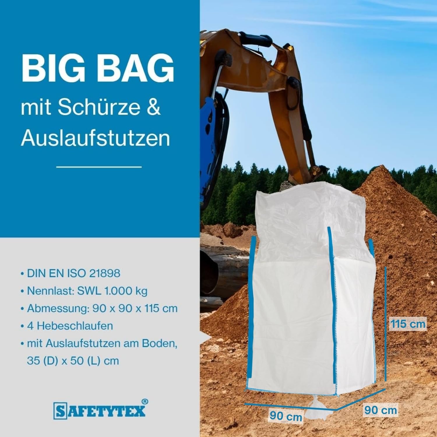 Safetytex Big Bag Schürze Auslaufstutzen 1000 kg 90x90x115 cm (1 Stück) 3