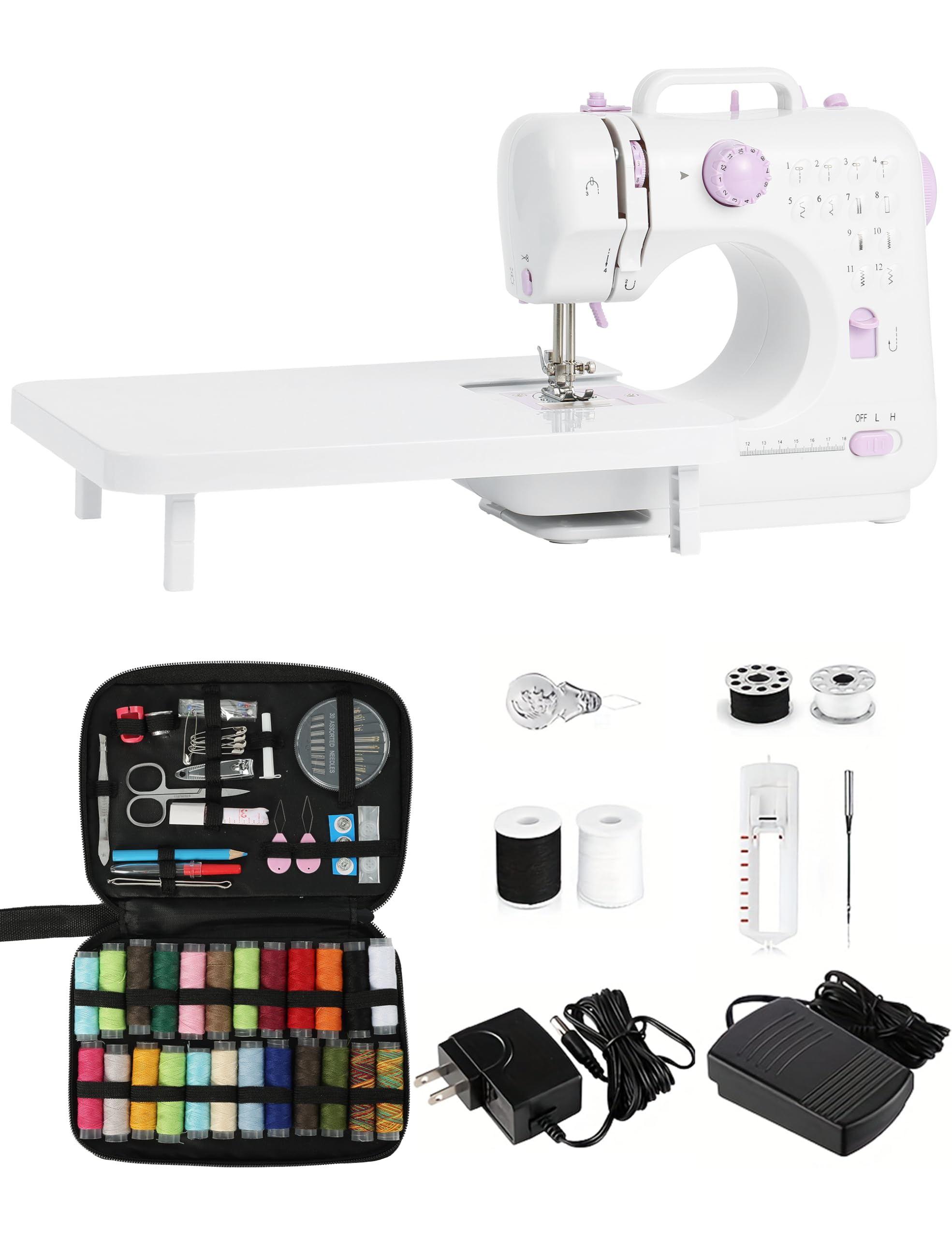 Photo 1 of LoMoTive Sewing Machine for Beginners - Portable Electric Hand Mini Sewing Machine with Extension Table 12 Built-In Stitches with 2 Speed Foot Pedal Small Handheld Maquina de Coser Purple