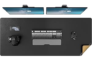 DAWNTREES Dual Sided Desk Mat,Leather Desk Pad,47.2''x15.8'',Cork Desk Mat Protector,with PU Leather Valet Tray Organizer,Large Mouse Pad,Desk Writing Pad for Office and Home(Black)