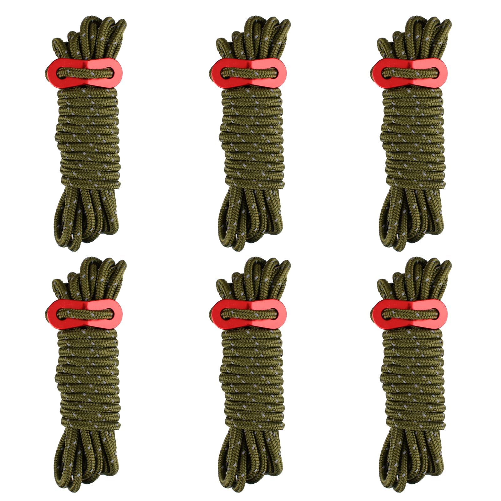 Azarxis Reflective Guyline φ4mm 4m Tent Guide Rope Cord with Aluminum Guy Line Adjuster Tensioner Lightweight for Tent Tarp Canopy Sheleter Camping Hiking Backpacking (Army Green - 6 Pack)