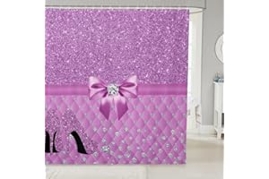 Feelyou Glitter (No Glitter No Sequin) Diamond Shower Curtain Pastel Purple Bath Curtain for Kids Teens High Heels Bathroom Shower Curtain Set Dreamy Kids Bathroom Accessories Decor 72"x72"