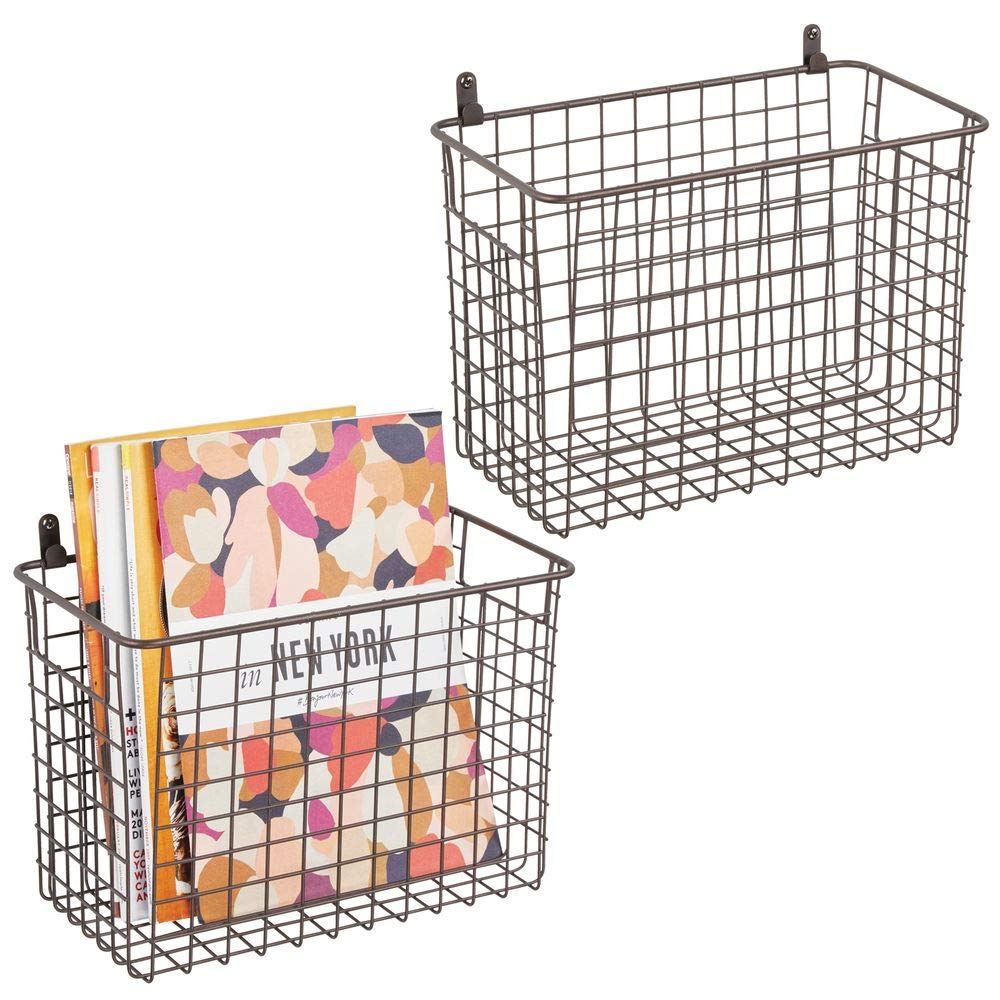 mDesign Portable Metal Farmhouse Wall Decor Storage Organizer Basket